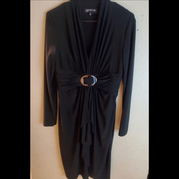Jones New York Black Ruched Draped Jersey Dress - Picture 1 of 6
